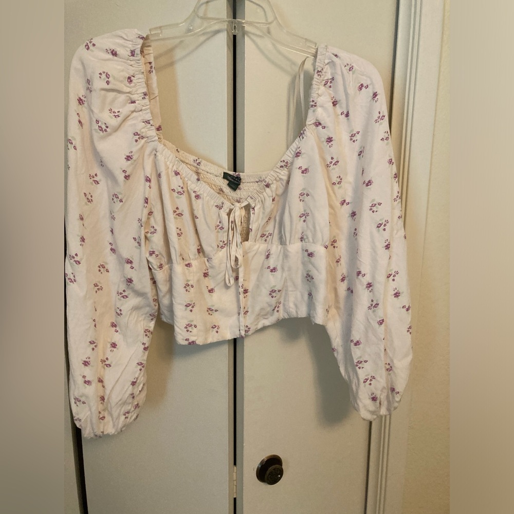 Wild Fable Floral Crop Top with Balloon Sleeves